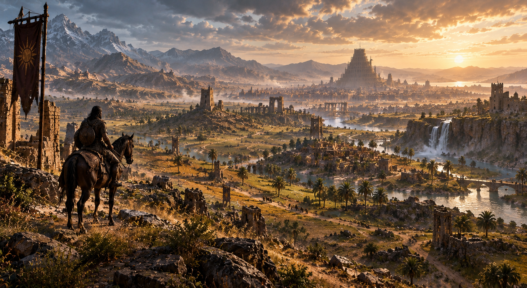 A rider overlooking Babel and the roads between its regions