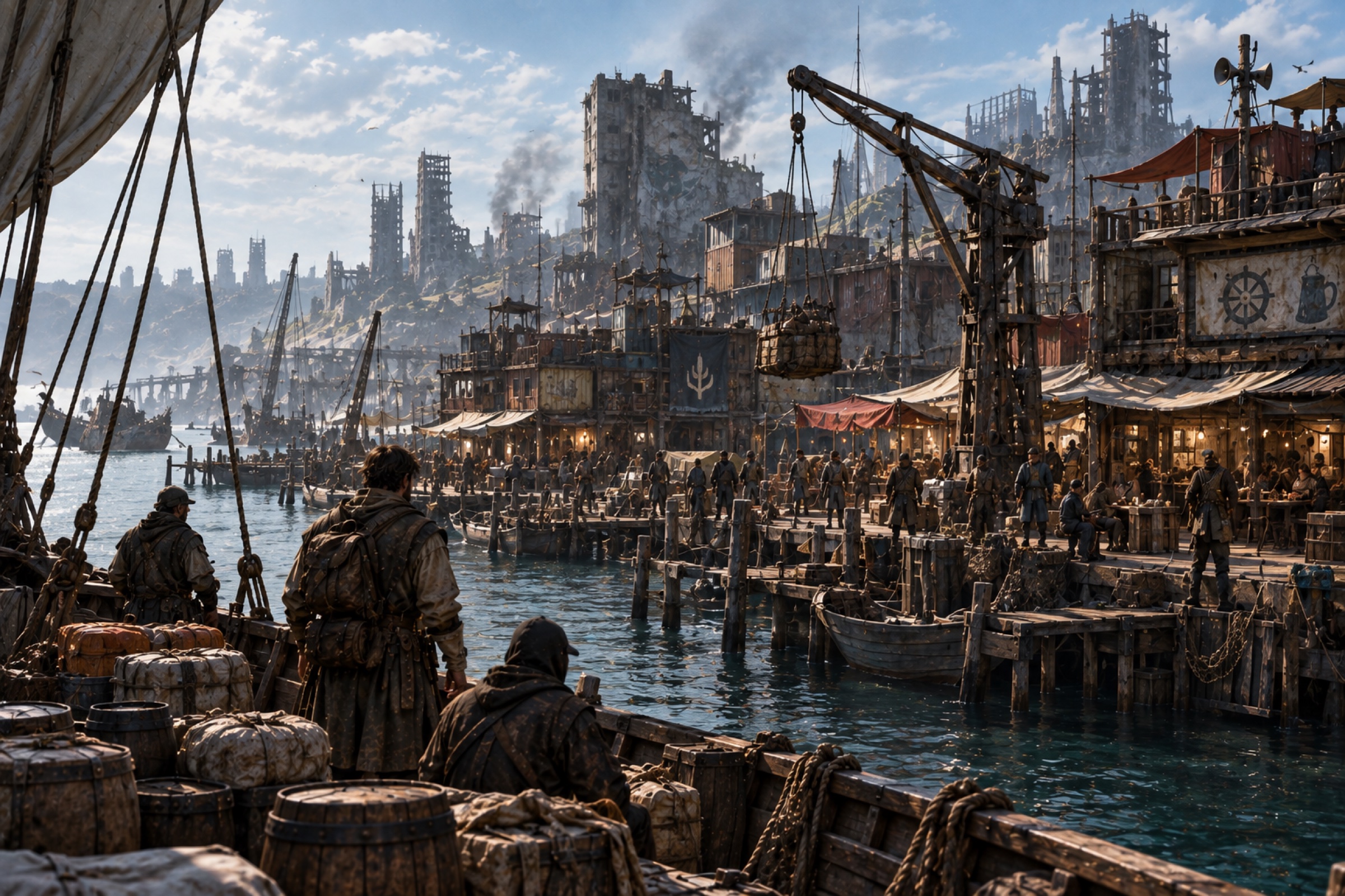 The industrial Dock Town on the mainland