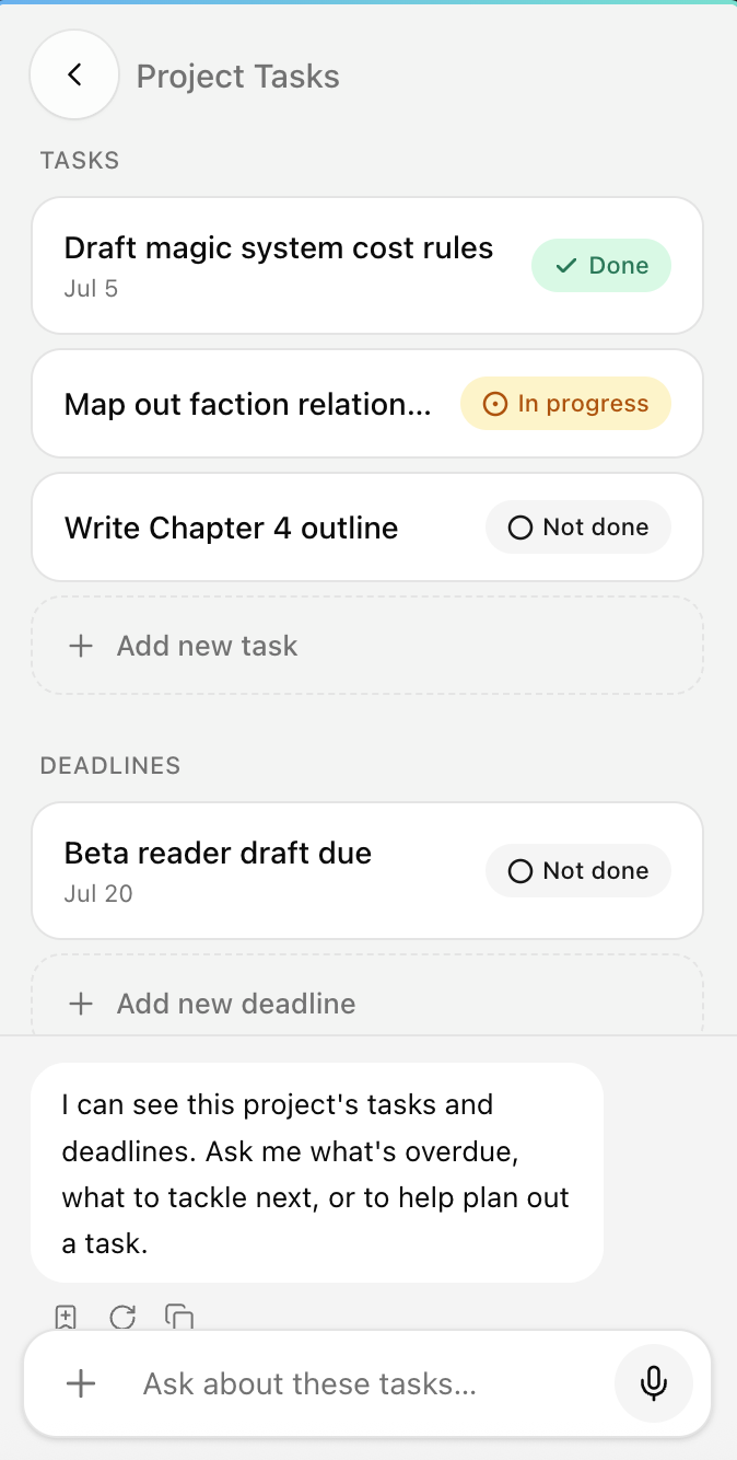 Project tasks artifact