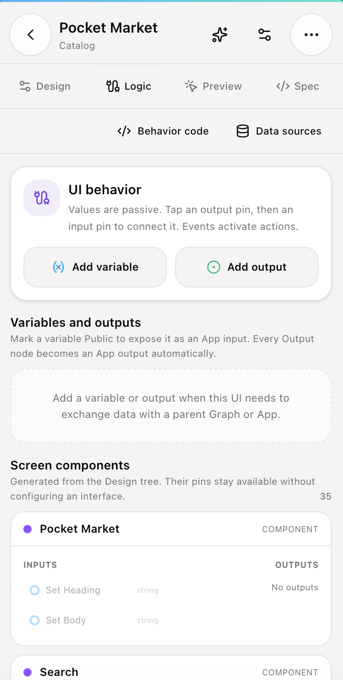 UI behavior inputs and outputs